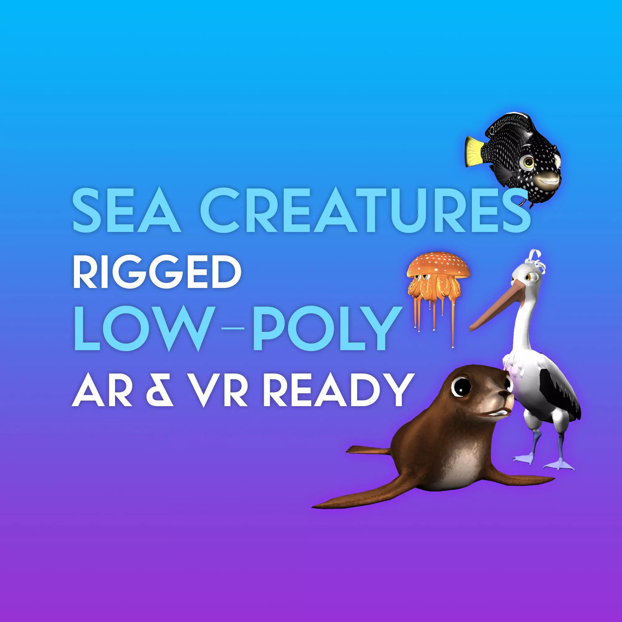 3D Cartoon Sea Creature Pack Low-poly 3D model_0