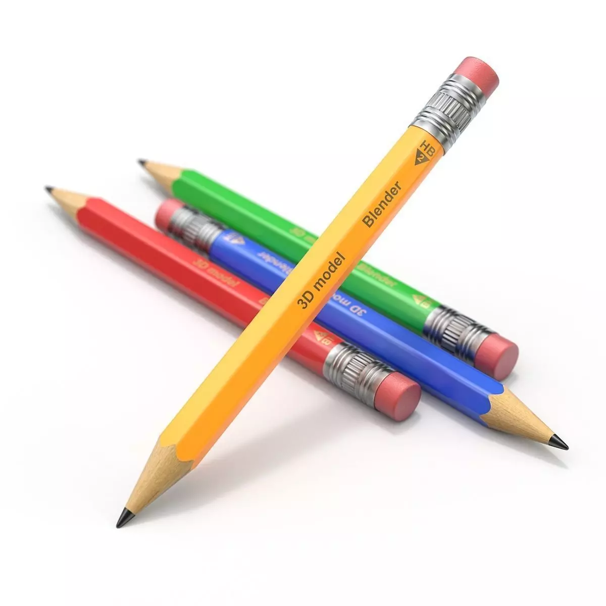 Wooden Pencil with Eraser 3D model_0
