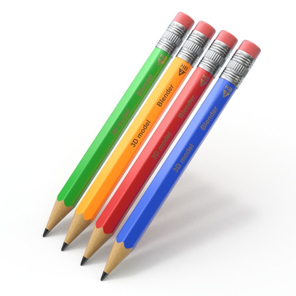 Wooden Pencil with Eraser 3D model_1