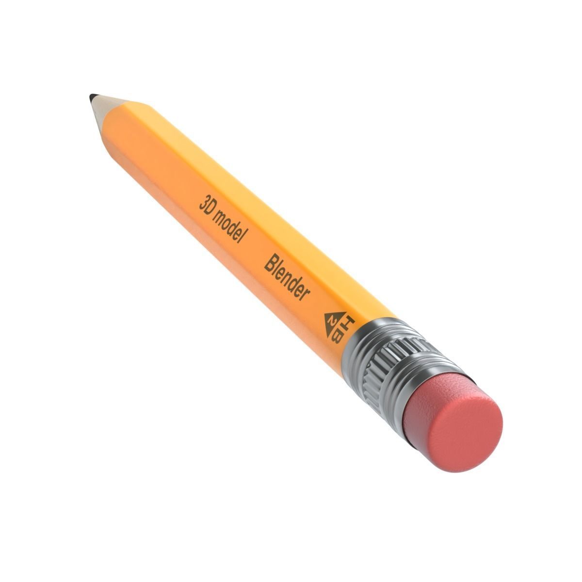 Wooden Pencil with Eraser 3D model_3