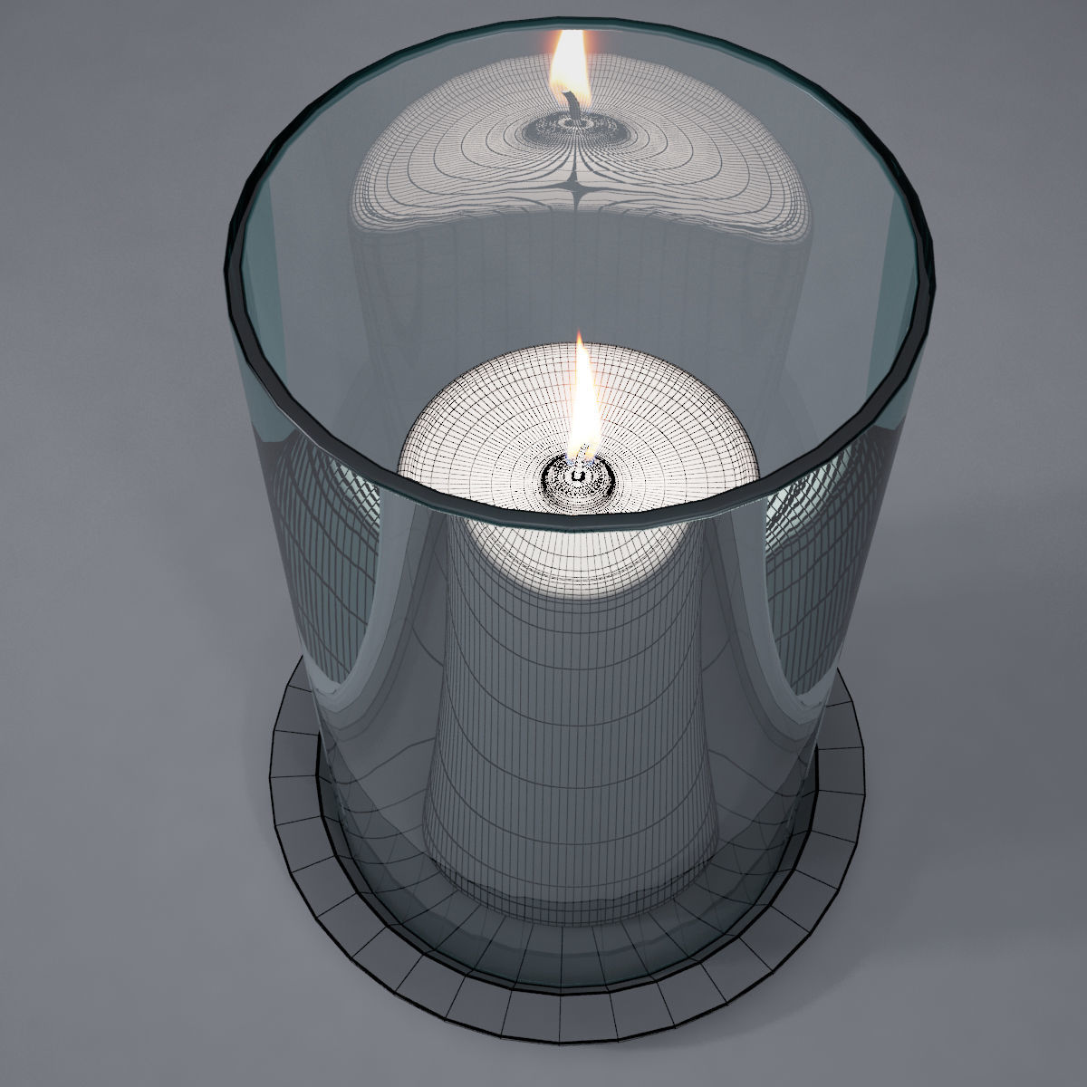 White candle in glass jar 3D model_4