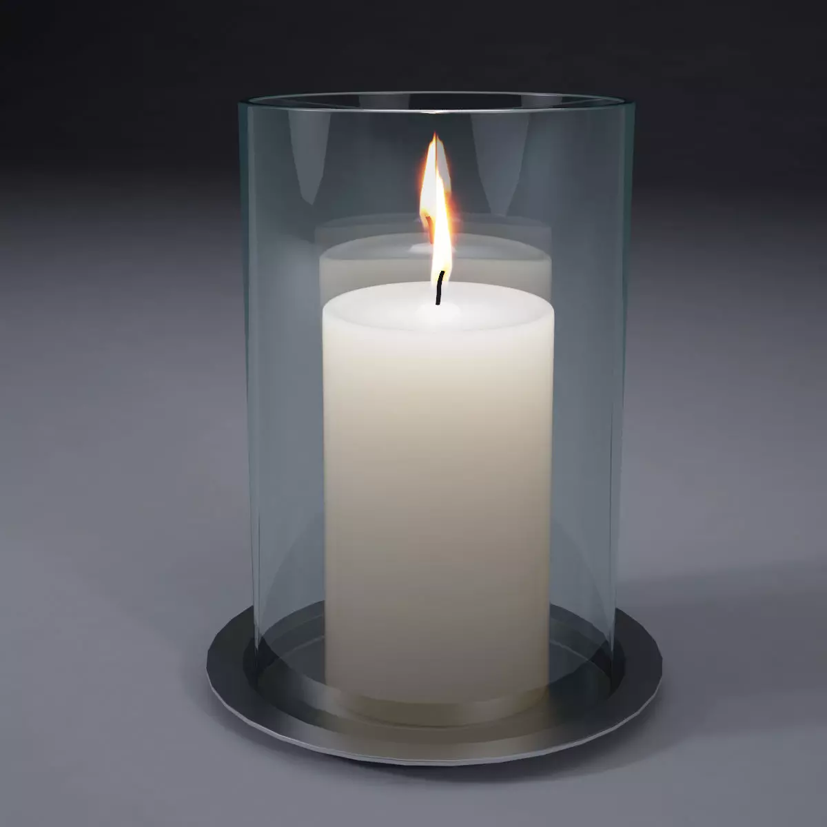 White candle in glass jar 3D model_0