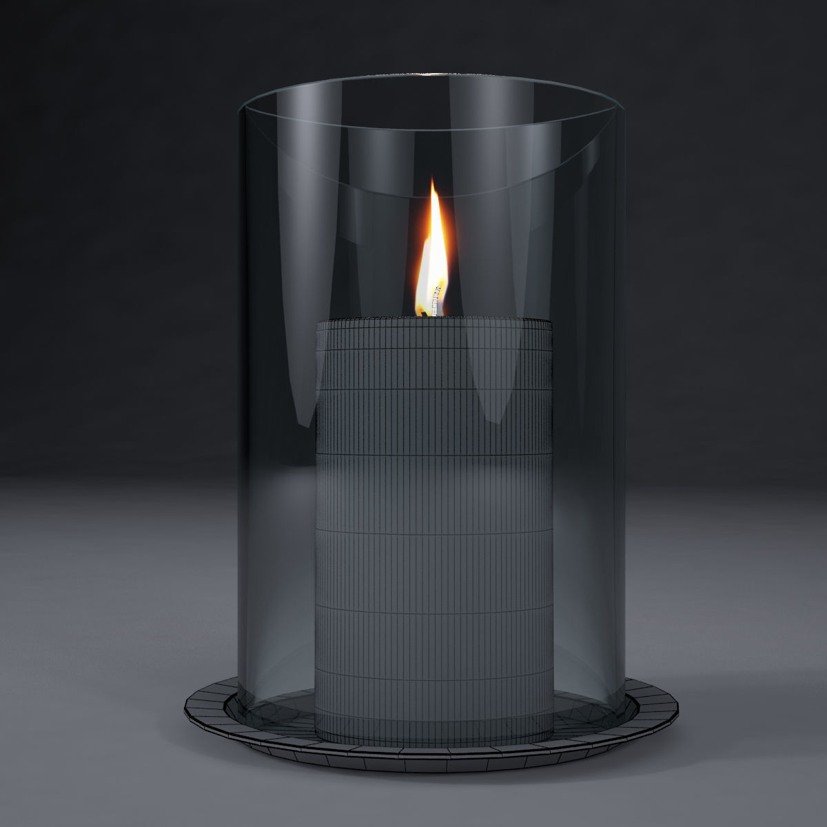 White candle in glass jar 3D model_2