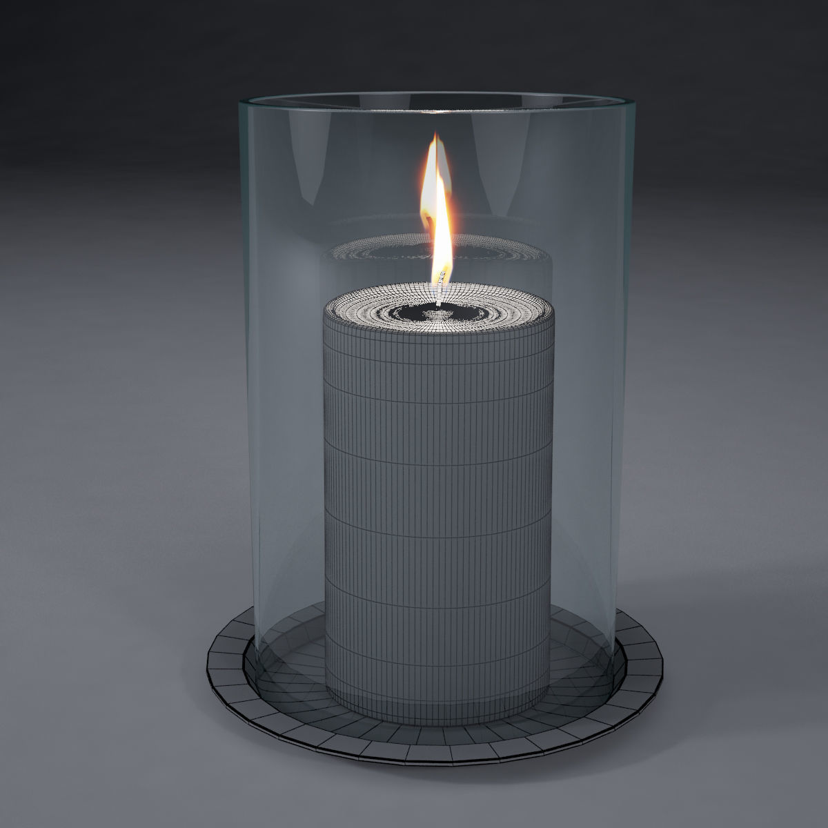 White candle in glass jar 3D model_3
