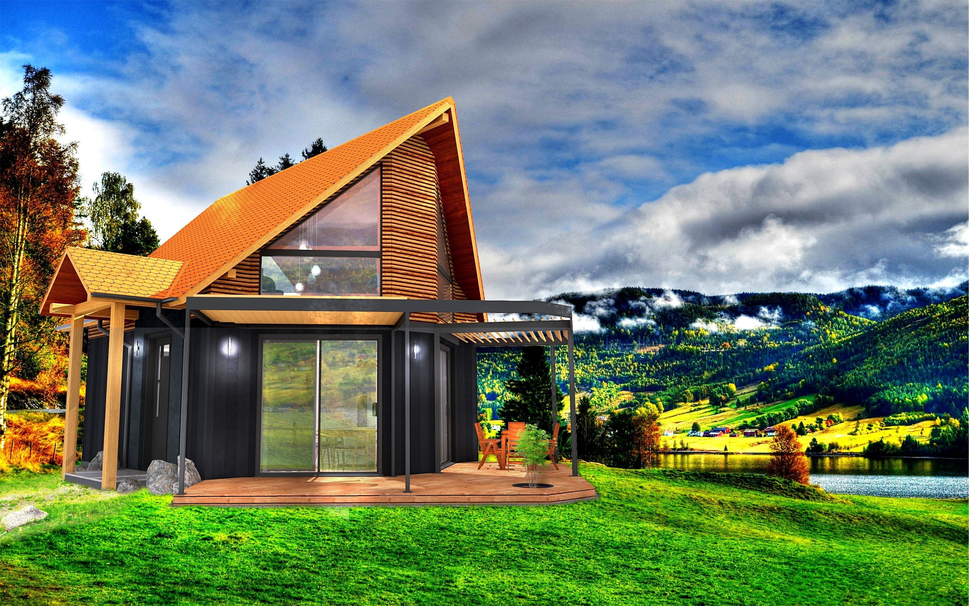 Tiny house exterior interior on 50 m2 with full accommodation Low-poly 3D model_8