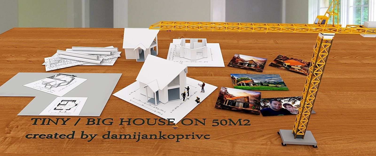 Tiny house exterior interior on 50 m2 with full accommodation Low-poly 3D model_4