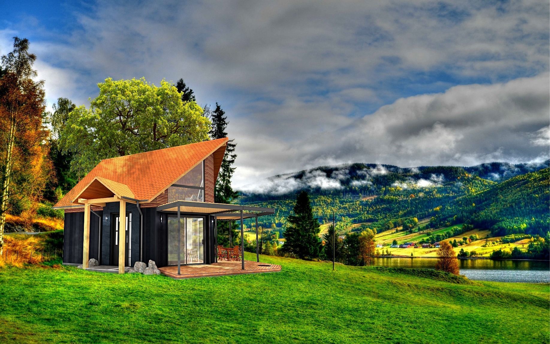 Tiny house exterior interior on 50 m2 with full accommodation Low-poly 3D model_7