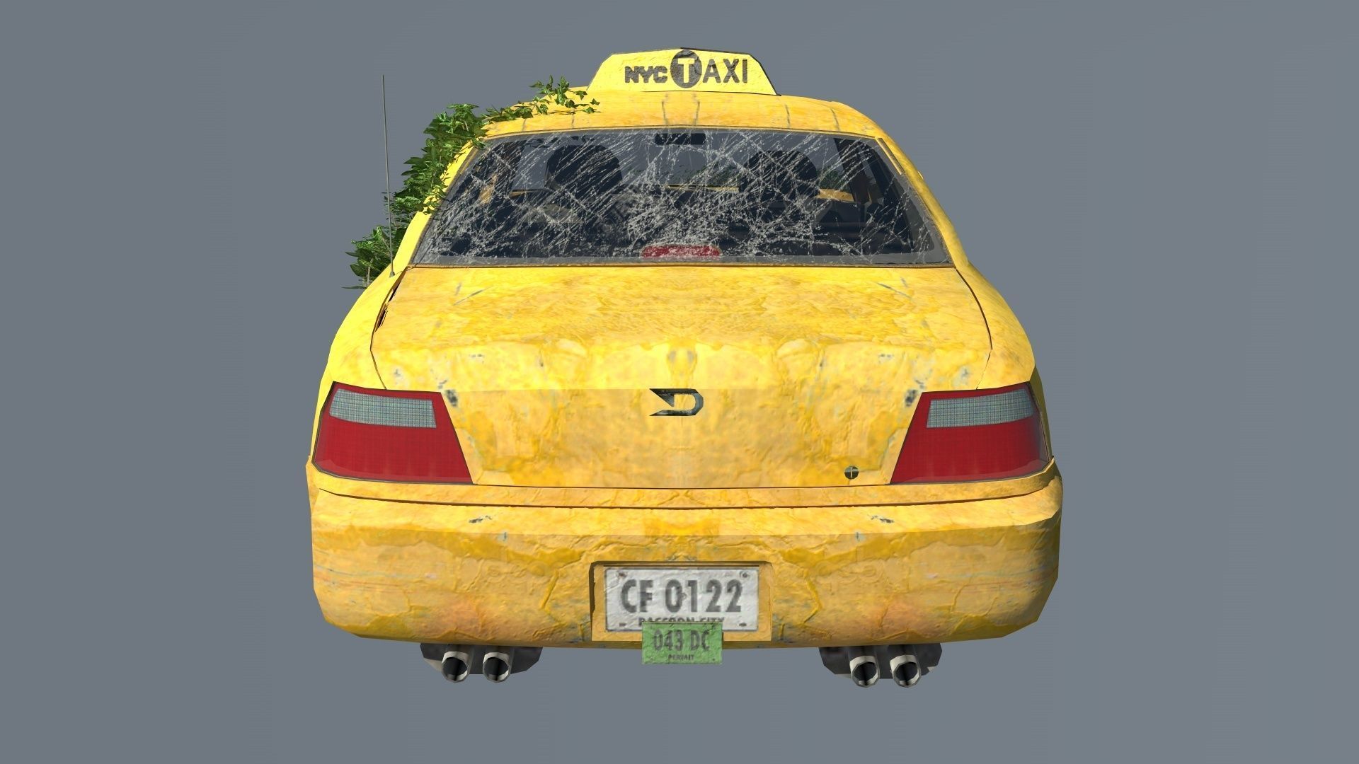 New York Taxi destroyed Low-poly 3D model_3