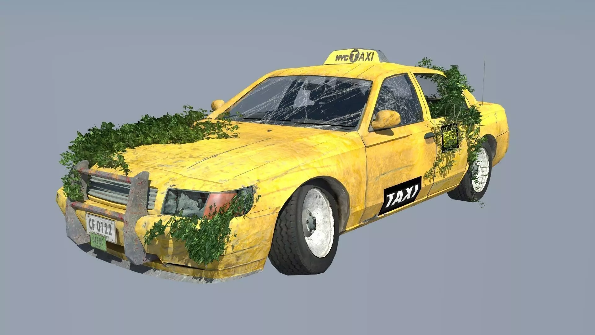 New York Taxi destroyed Low-poly 3D model_0