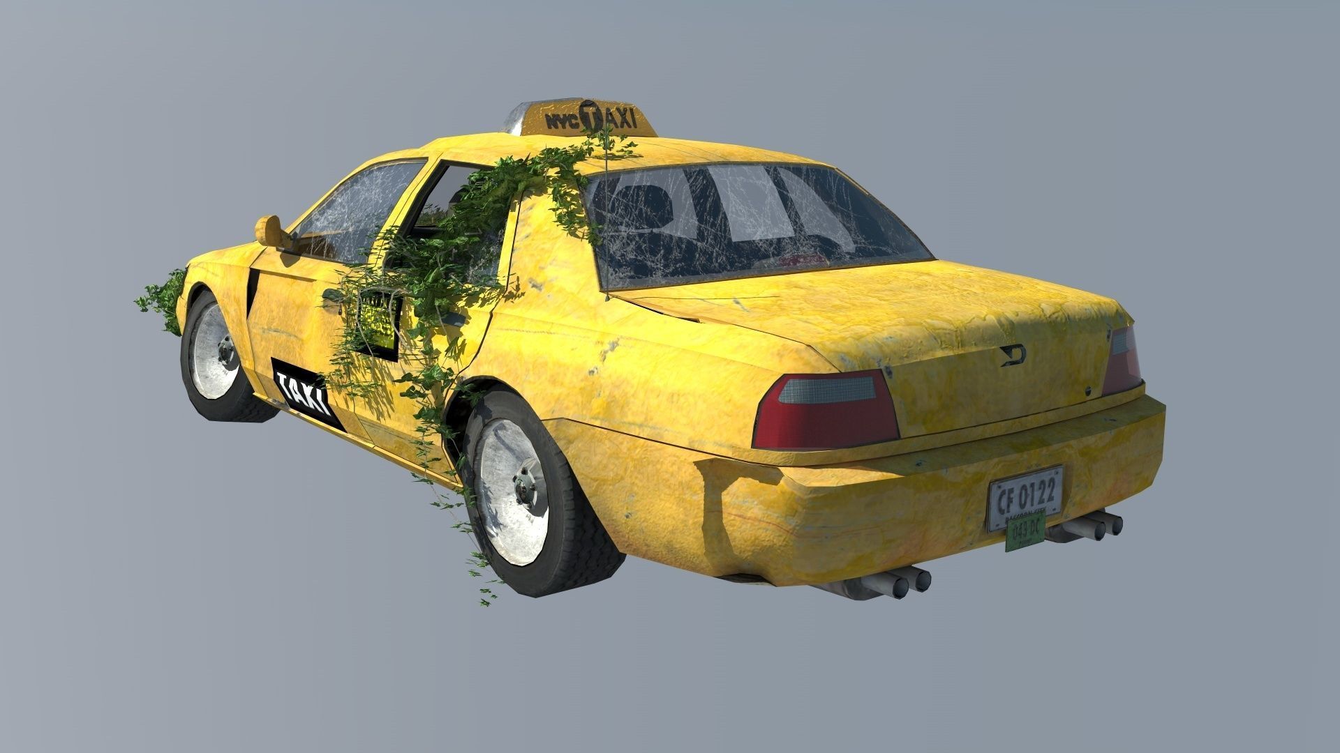 New York Taxi destroyed Low-poly 3D model_2