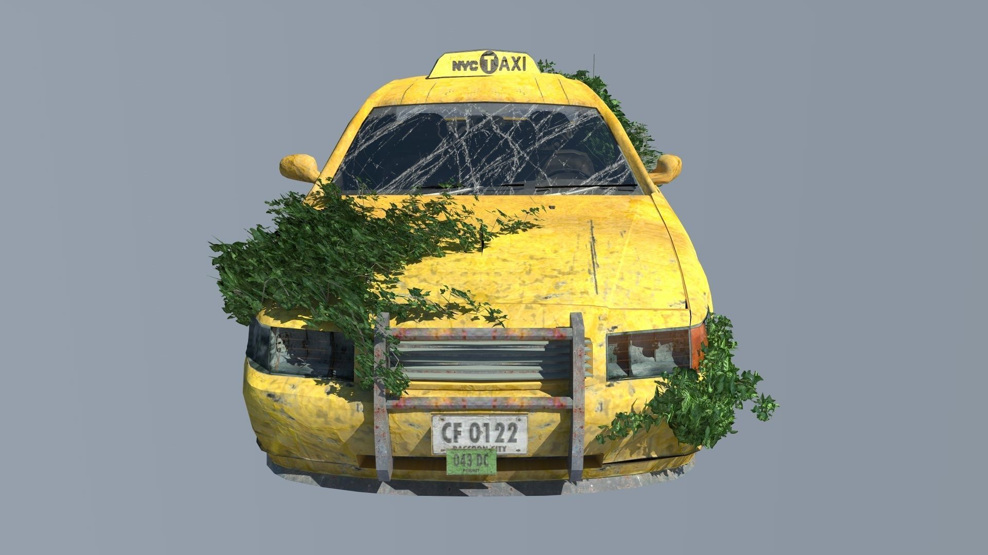 New York Taxi destroyed Low-poly 3D model_4