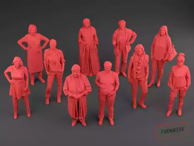 Scanned women Low Poly set 01 - 10 models
