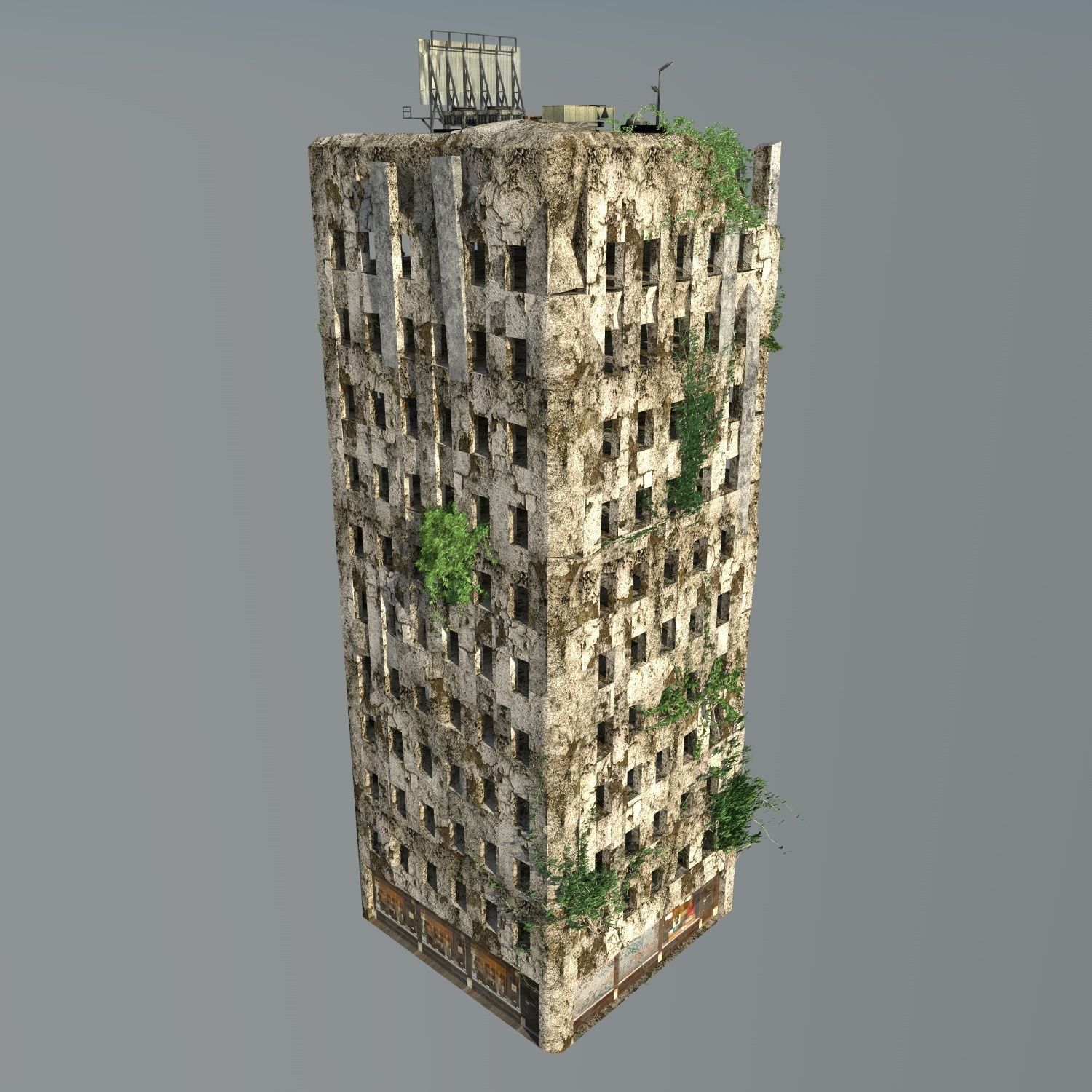 Destroyed Building ruin 3D model_1