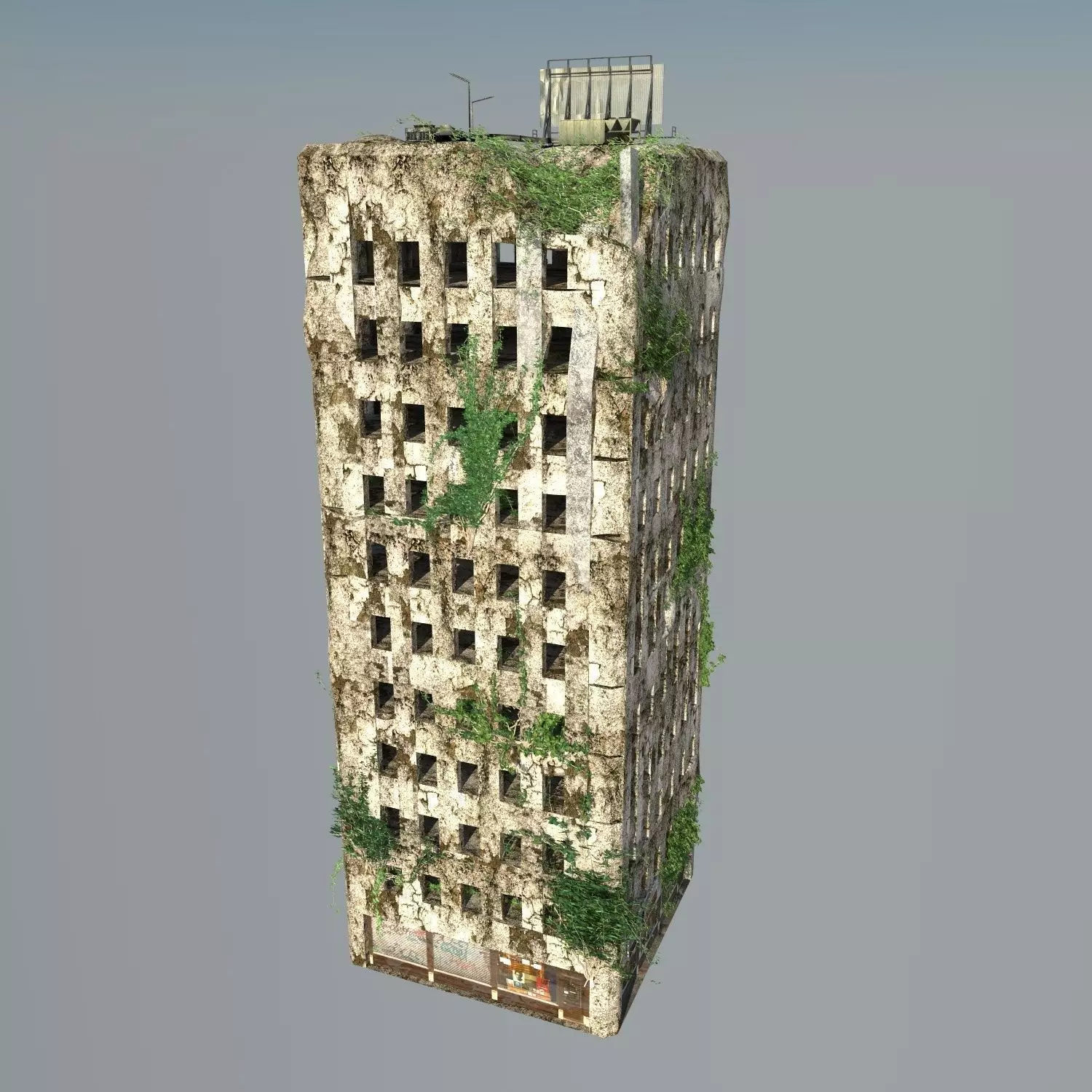 Destroyed Building ruin 3D model_0