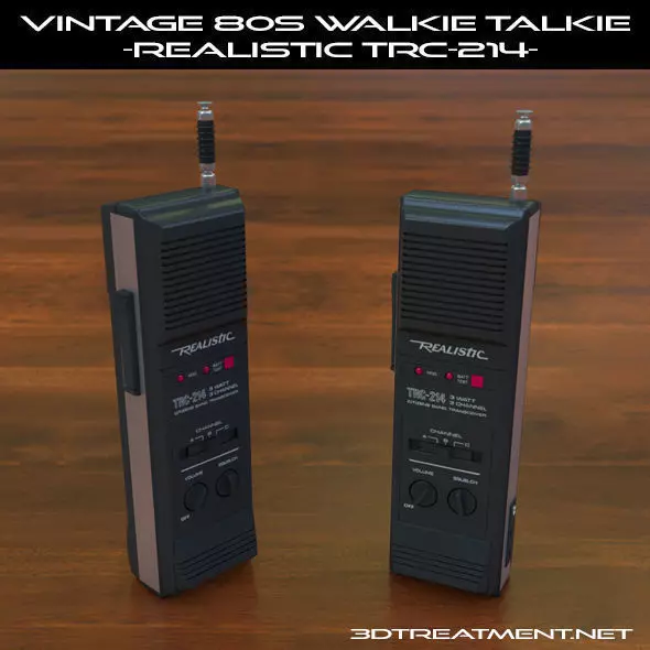 Vintage 80s Walkie-Talkie Realistic TRC-214 3D model_0