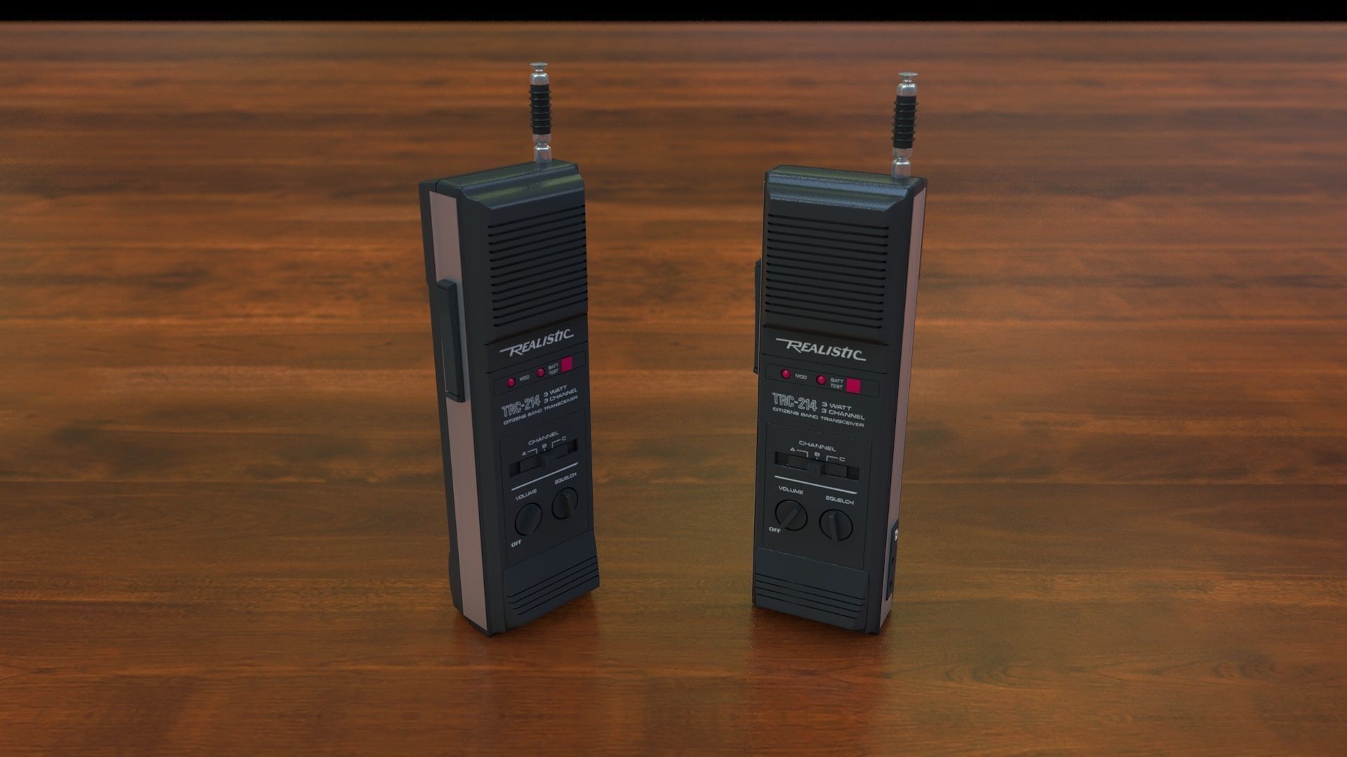 Vintage 80s Walkie-Talkie Realistic TRC-214 3D model_2