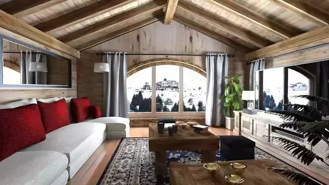 Wooden villa living room