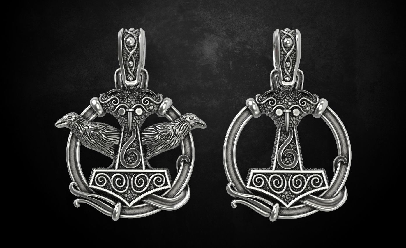 Pendant hammer with patterns there is a variant with ravens 292 3D print model_1