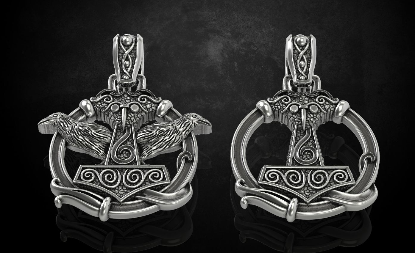 Pendant hammer with patterns there is a variant with ravens 292 3D print model_5