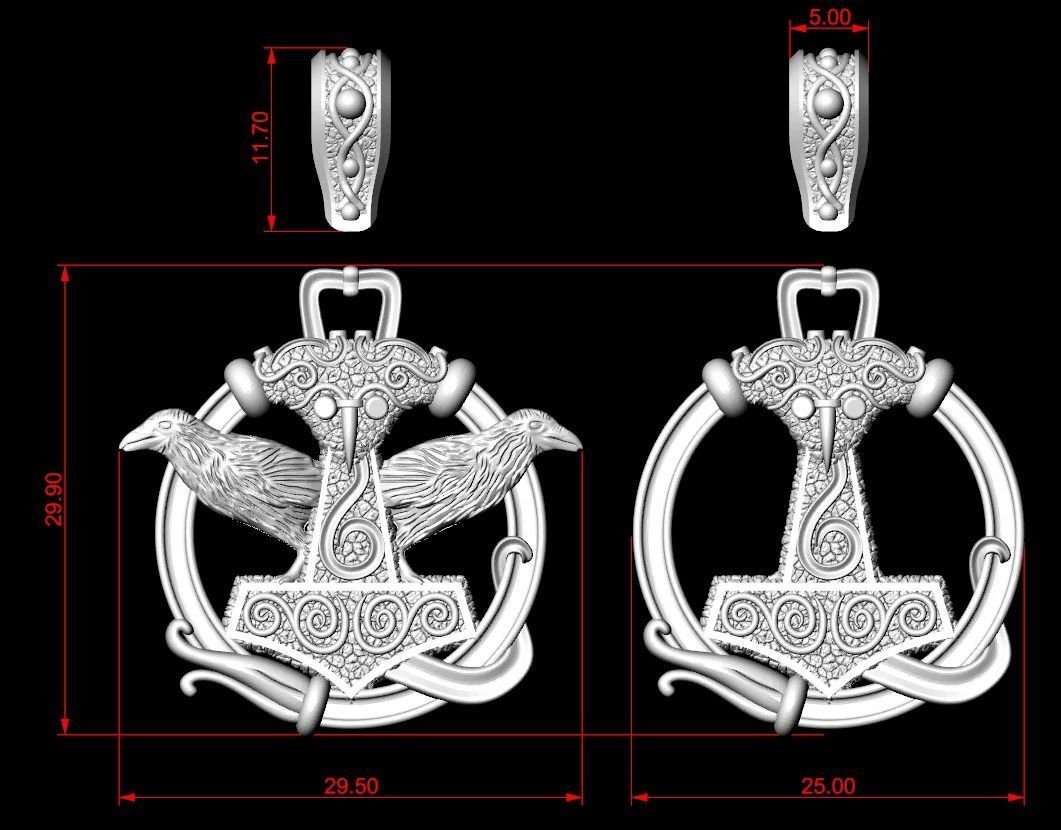 Pendant hammer with patterns there is a variant with ravens 292 3D print model_14
