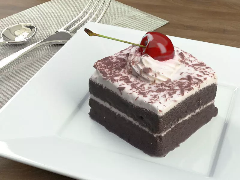Chocolate Cake and Cherry -  Low-poly 3D model_0