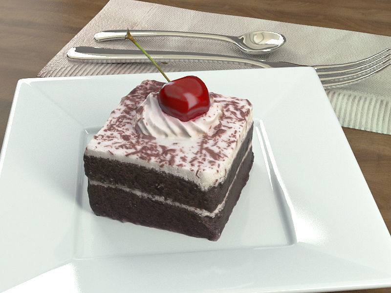 Chocolate Cake and Cherry -  Low-poly 3D model_1