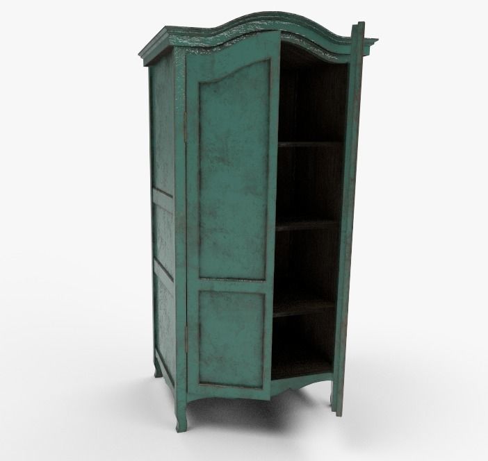 Cupboard teal painted armoire Low-poly 3D model_2