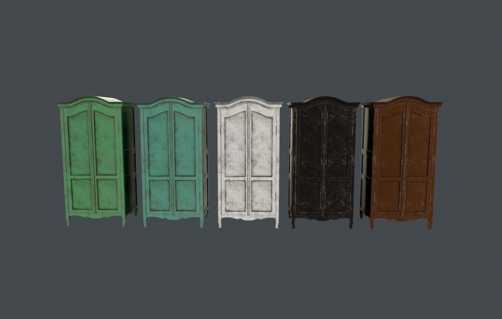 Cupboard teal painted armoire Low-poly 3D model_4