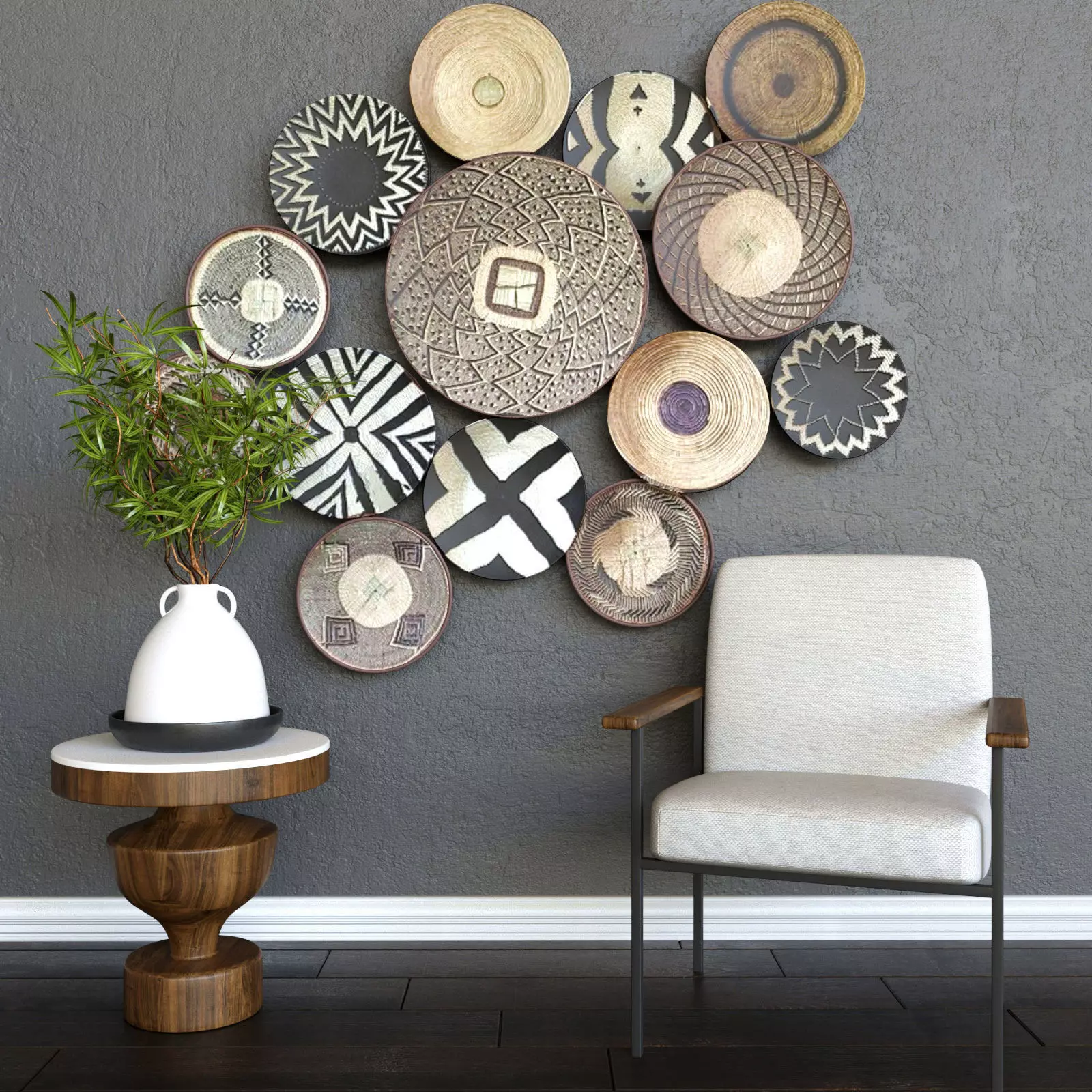 Set-135 african basket wall art 3D model_0
