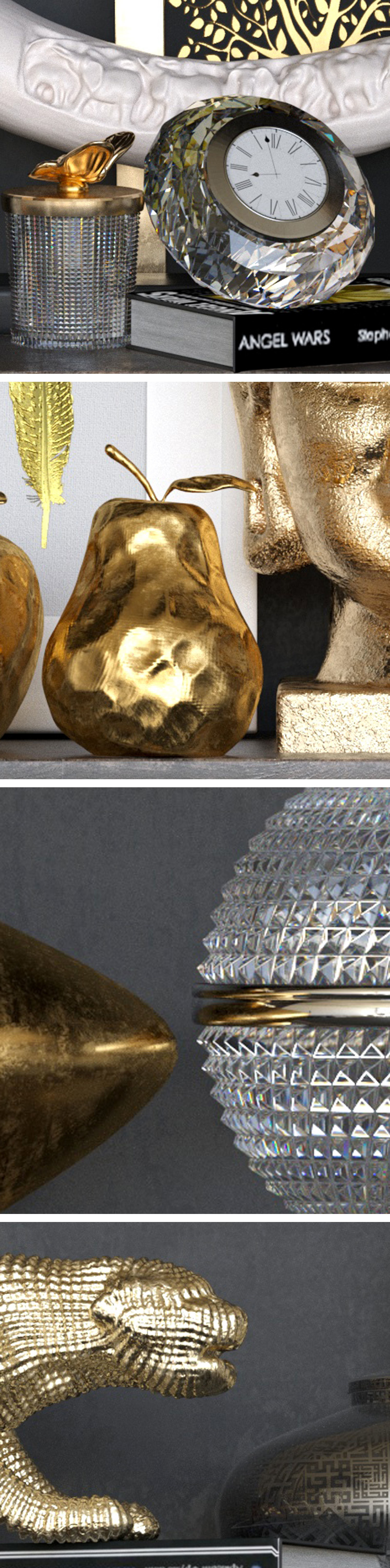 Set-136 shelf with gold and silver statues 3D model_5