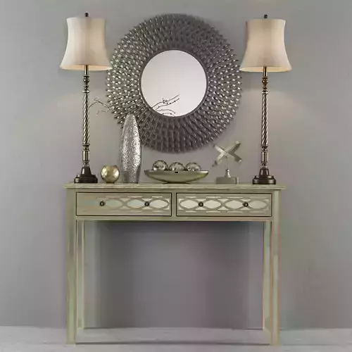 Set-137 console table with two lamps and mirror