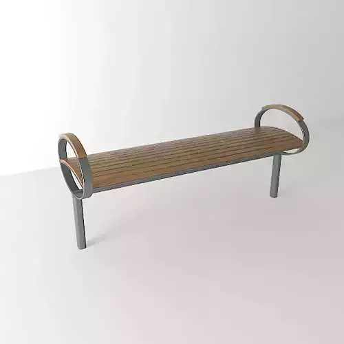 Bench with wooden seat and metal frame