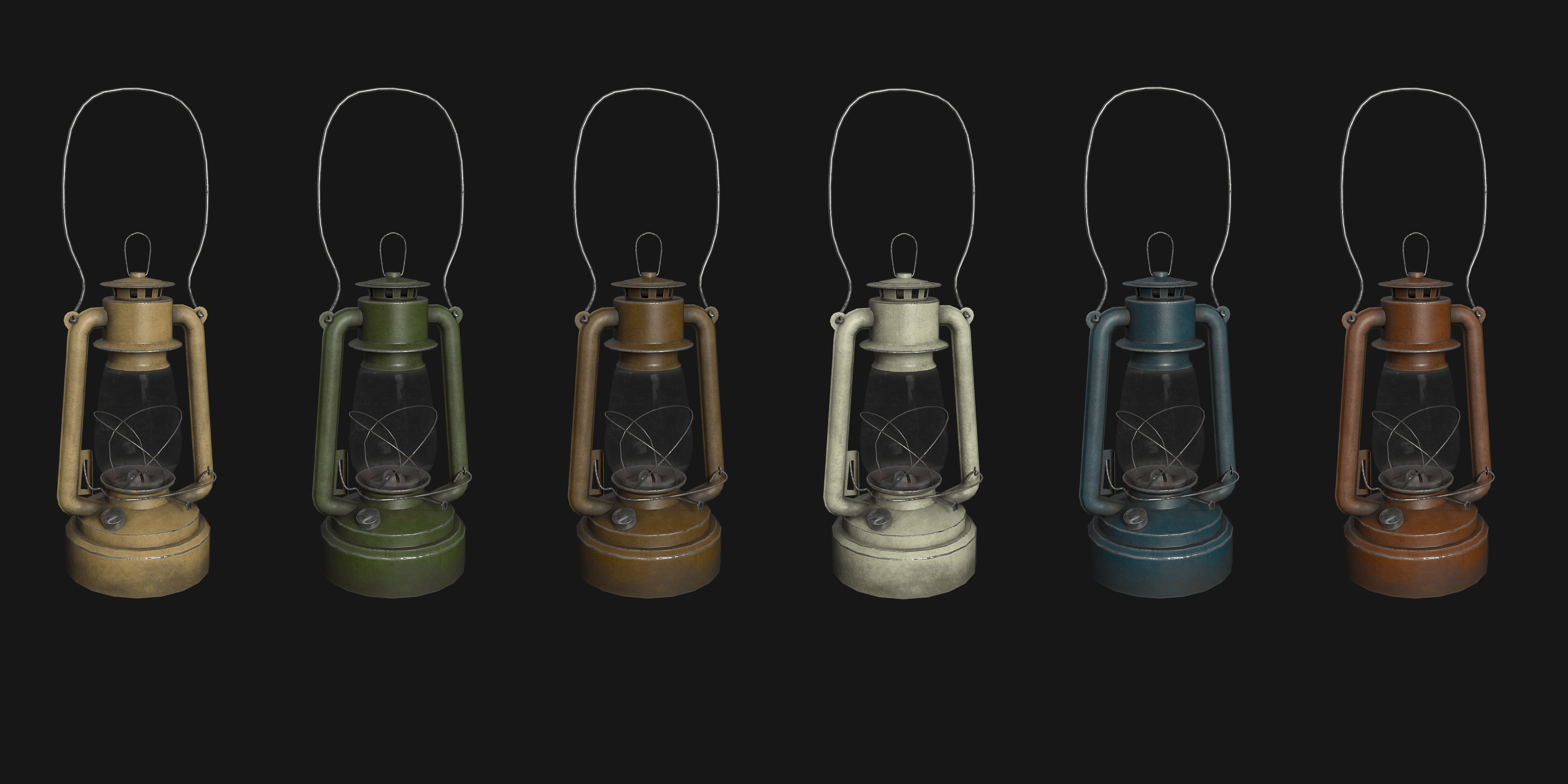 Old Painted Kerosene Lamp - 6 colors Low-poly 3D model_7