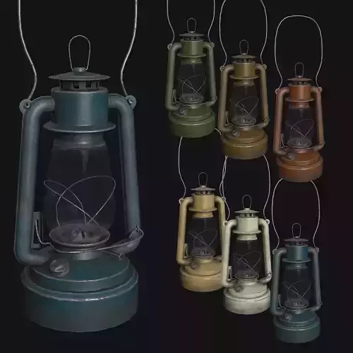 Old Painted Kerosene Lamp - 6 colors Low-poly 3D model