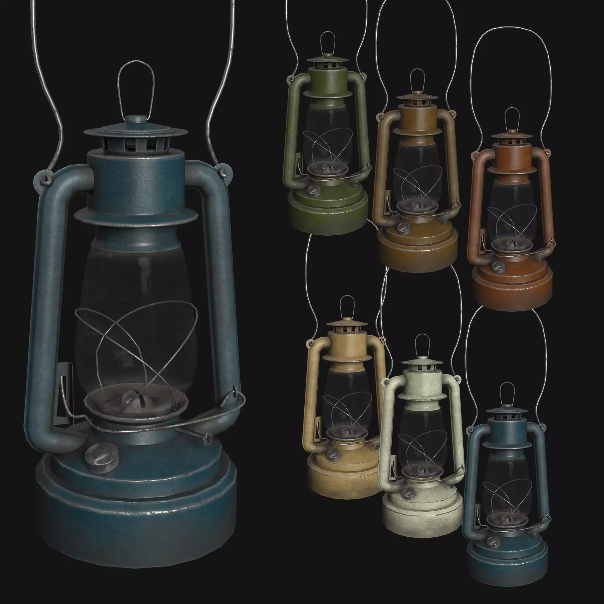 Old Painted Kerosene Lamp - 6 colors Low-poly 3D model_0