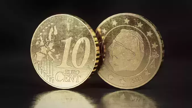 Realistic 10 Cent - Euro - Low poly 3D model
