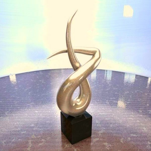 Abstract silver flame home decoration statue 3D model_3
