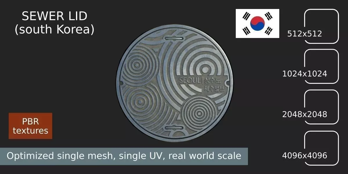 South Korea sewer lid Low-poly 3D model_0