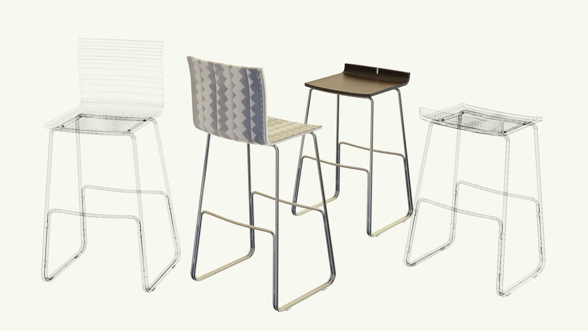 Barstool - models a and b Low-poly 3D model_6