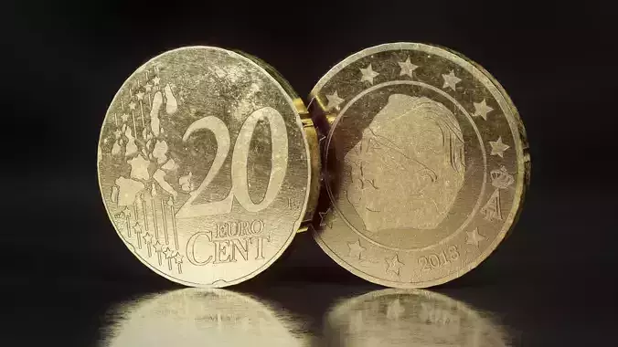Realistic 20 Cent - Euro - Low poly 3D model Low-poly 3D model