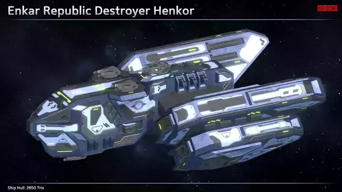 Spaceship Enkar Republic Destroyer Henkor Low-poly 3D model