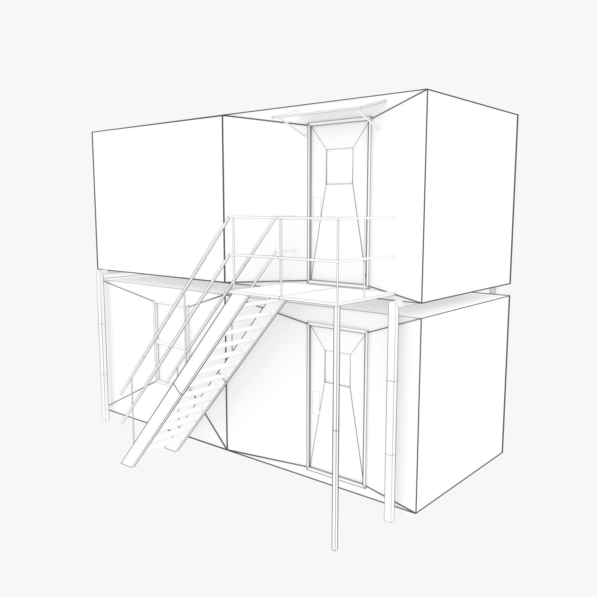 Cabin Containers - White Low-poly 3D model_4
