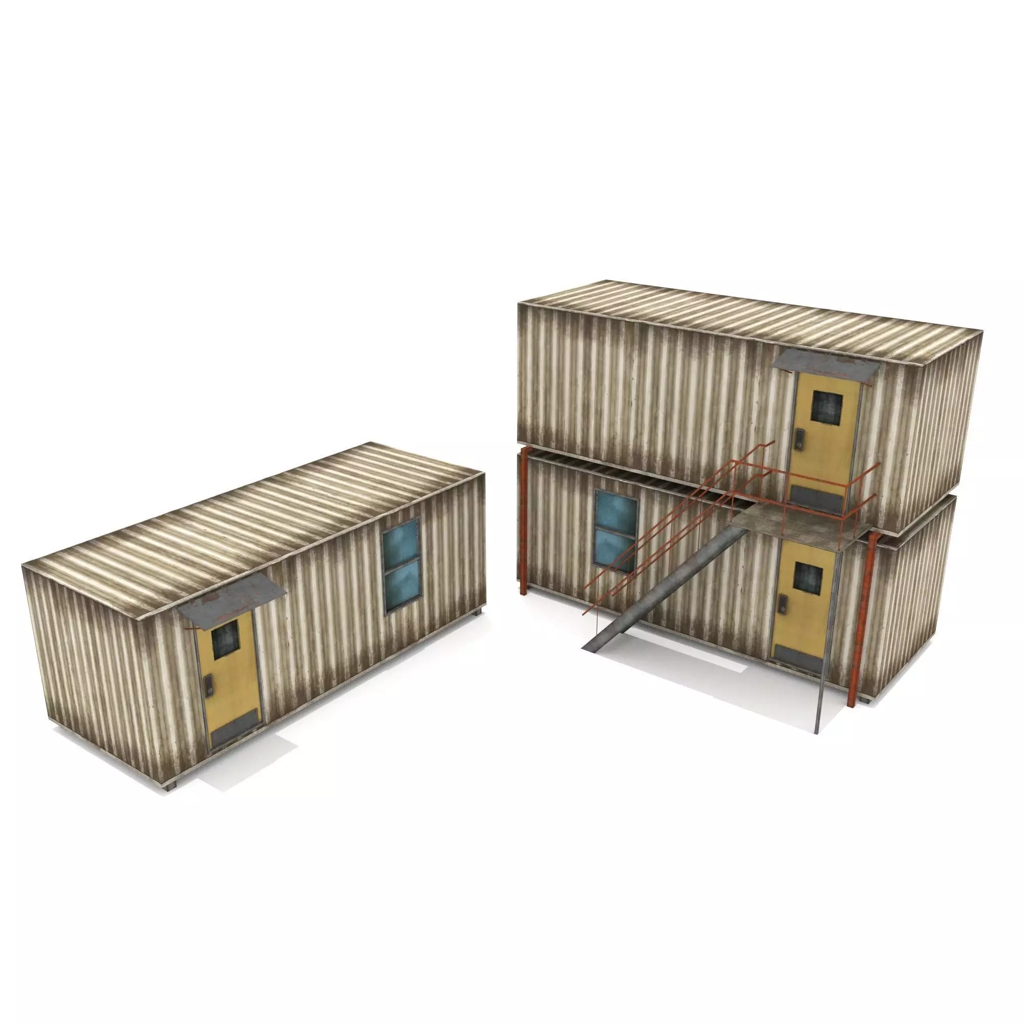 Cabin Containers - White Low-poly 3D model_0