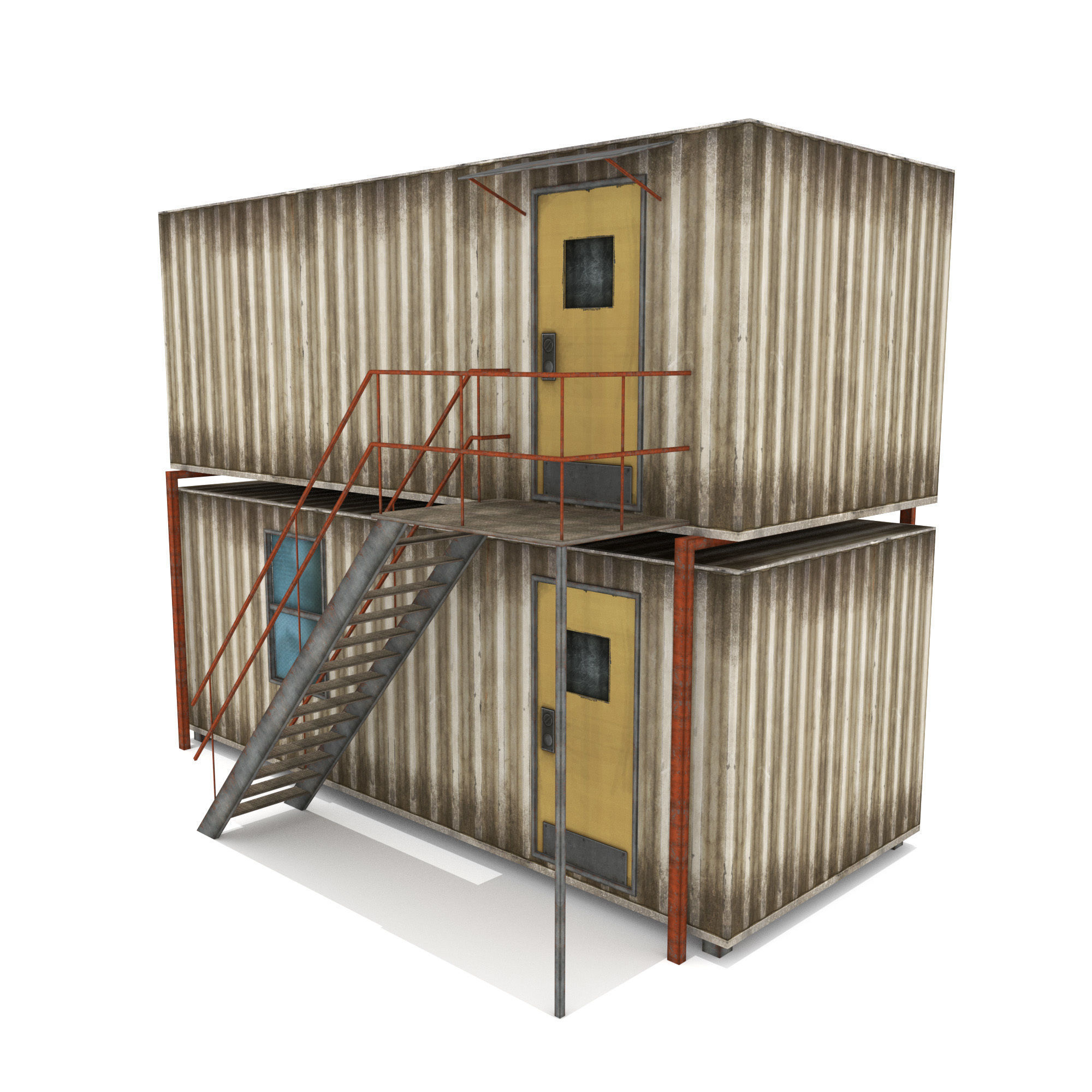 Cabin Containers - White Low-poly 3D model_7