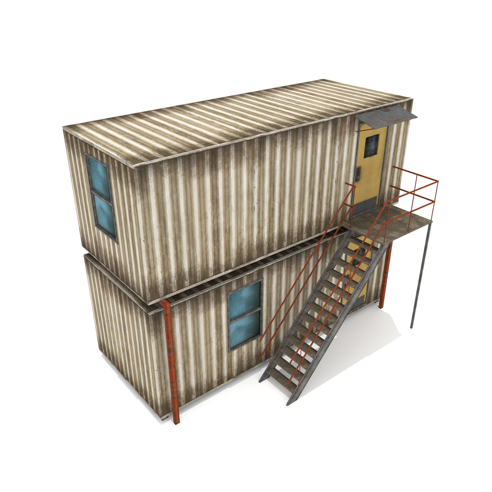 Cabin Containers - White Low-poly 3D model_1