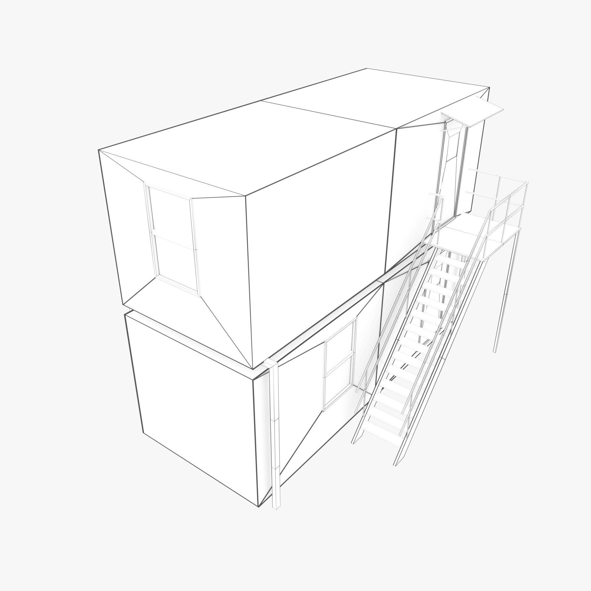 Cabin Containers - White Low-poly 3D model_2