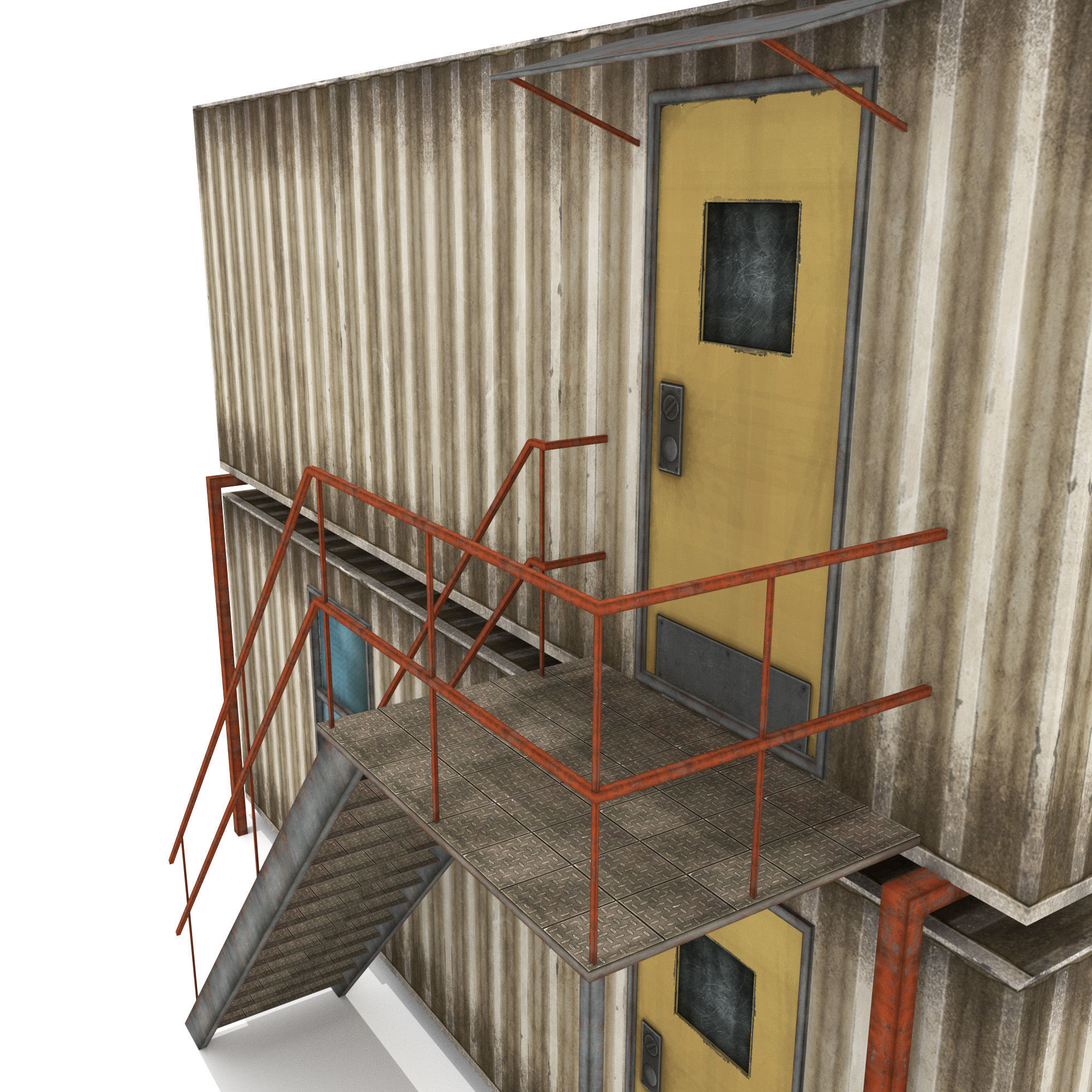 Cabin Containers - White Low-poly 3D model_8