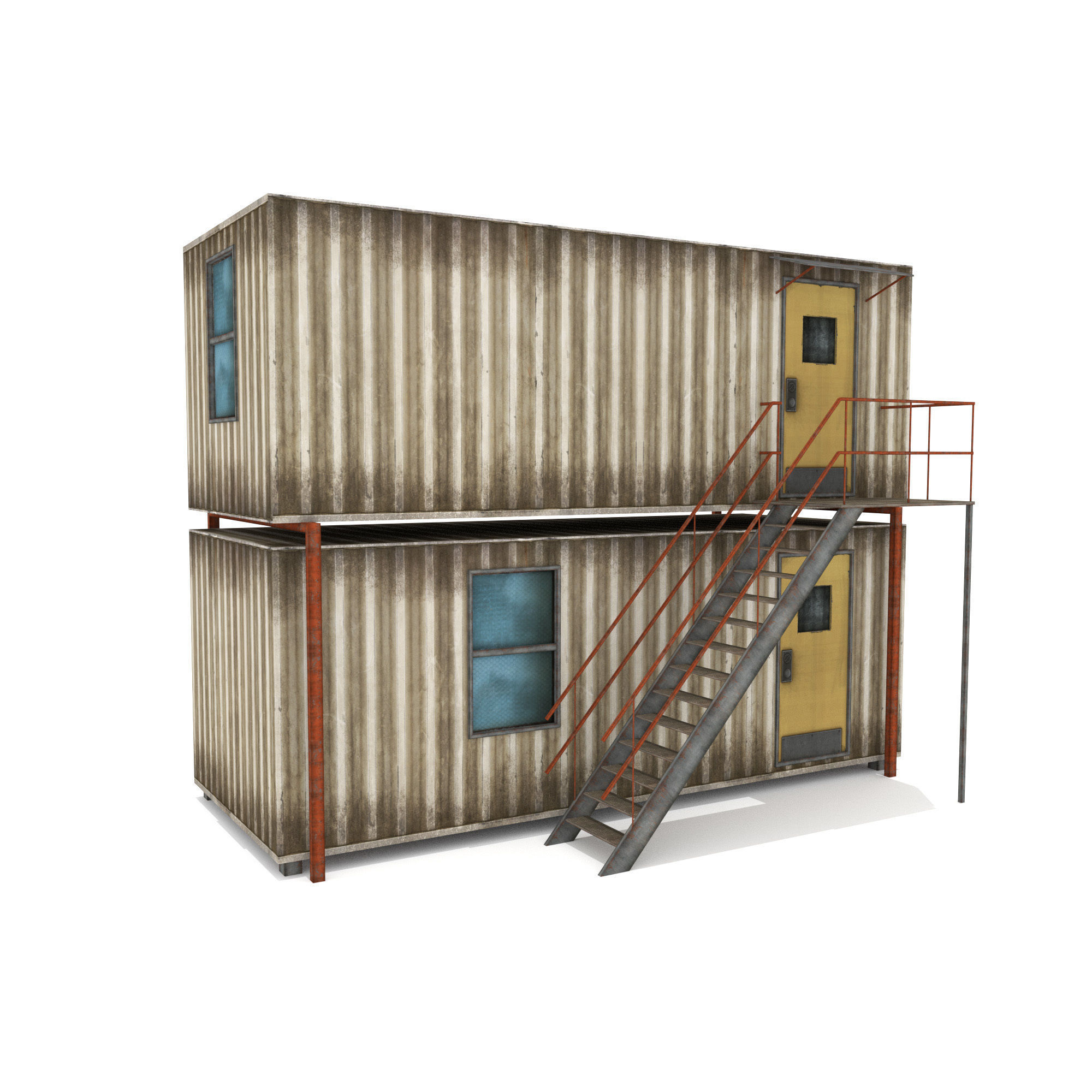 Cabin Containers - White Low-poly 3D model_3