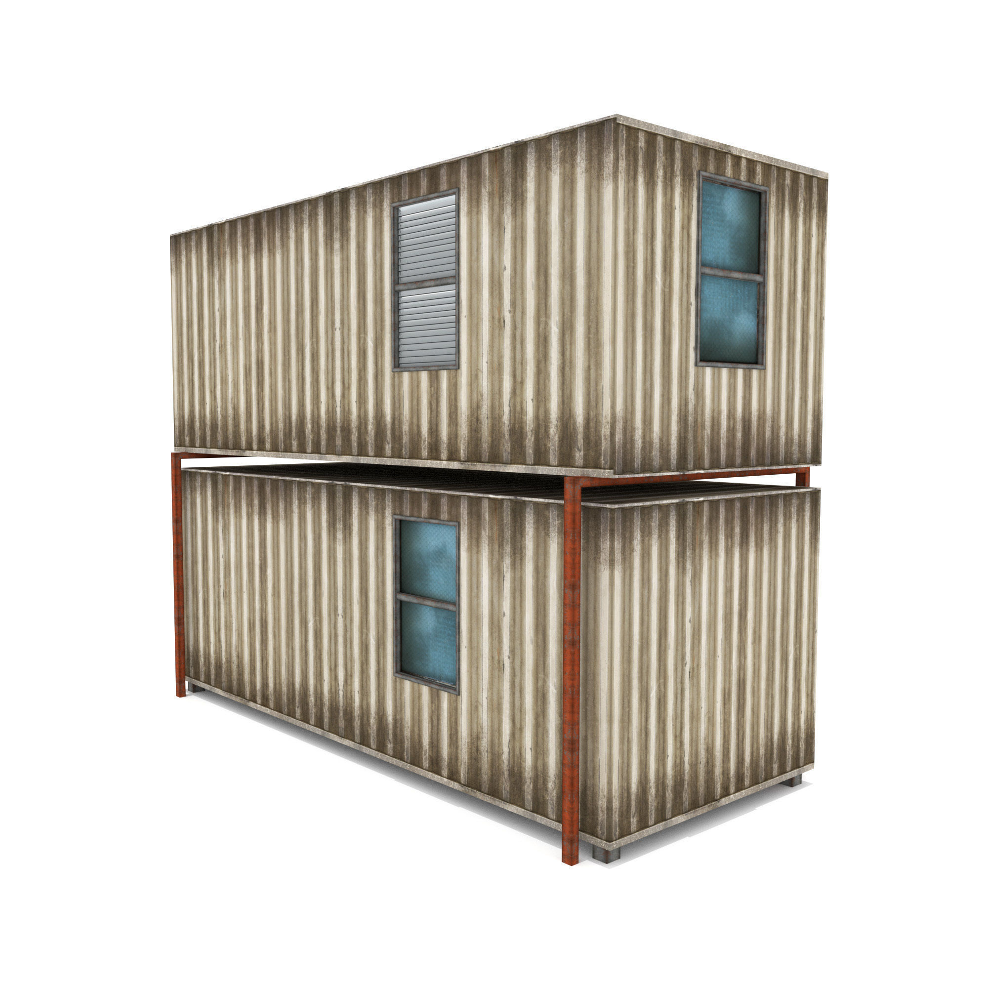 Cabin Containers - White Low-poly 3D model_5
