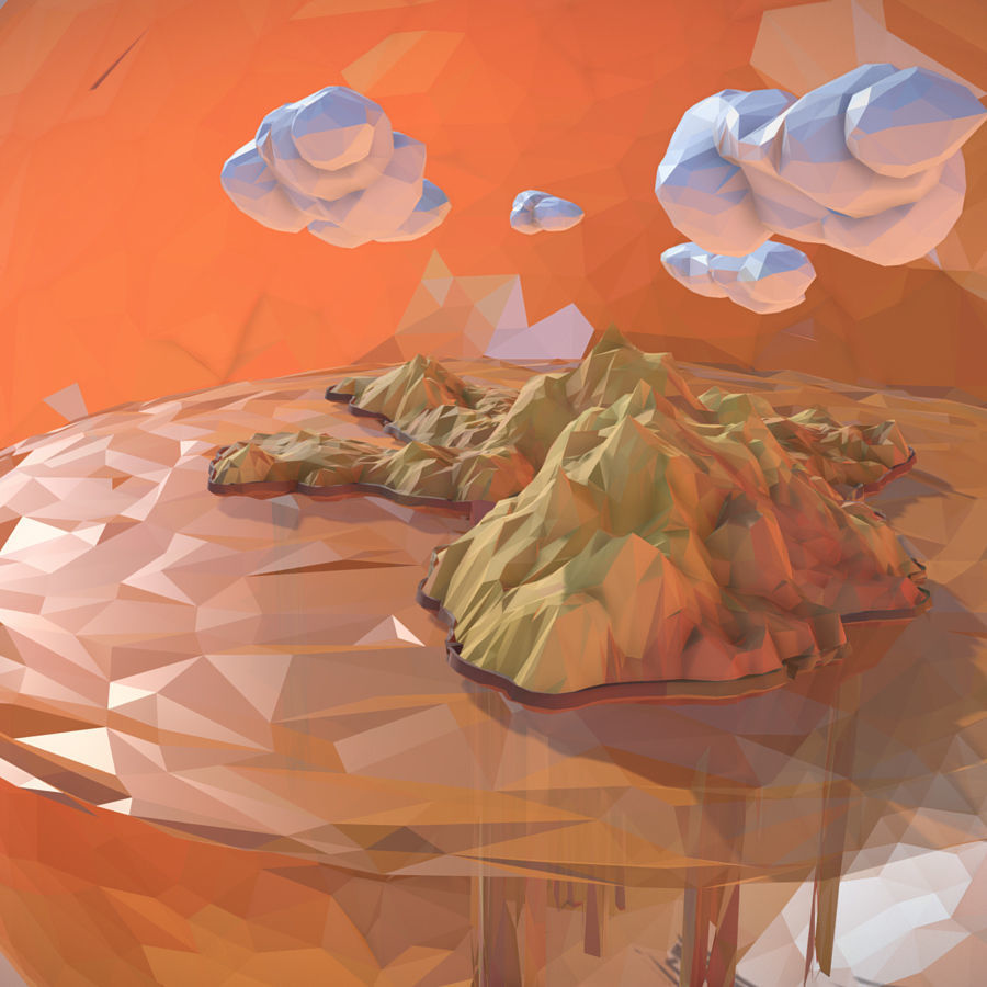 Sand Waterfall Island Mountain Low Polygon Art Low-poly 3D model_2